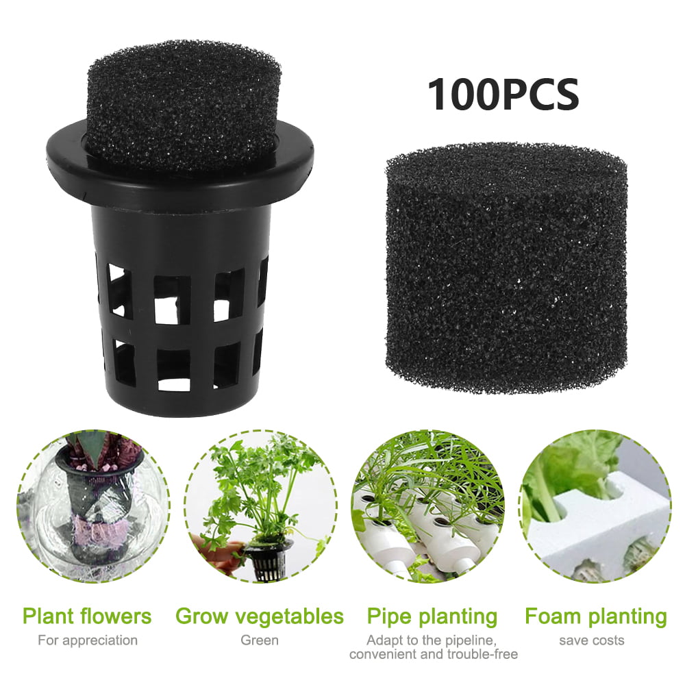 HOTBEST 100 Pcs Garden Slotted Mesh Net Cups, Planting Cups, Net Cups Pots, Plant Basket Hydroponic, with 100pcs Sponges Filter Plant Net Pot Bucket Basket for Hydroponics