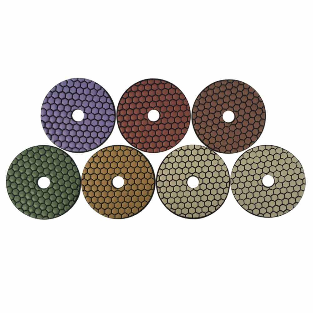 EDiamondTools 4 in. Dry Diamond Polishing Pad Set for Stone and Concrete (#50 to #3000 Grit) with Rubber Backing Pad RDP4512481530R