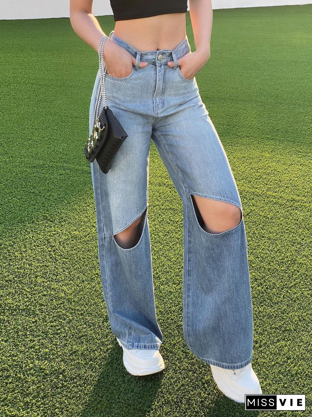 Ombre Wash Cutout Boyfriend Jeans