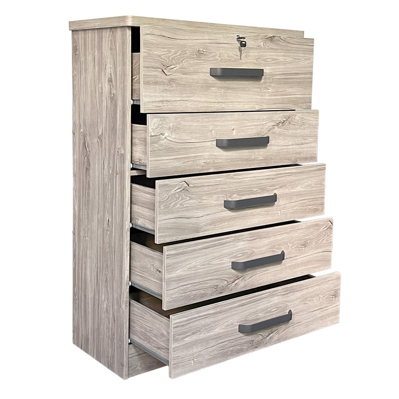 Better Home Products Xia 5 Drawer Chest of Drawers in Gray Oak