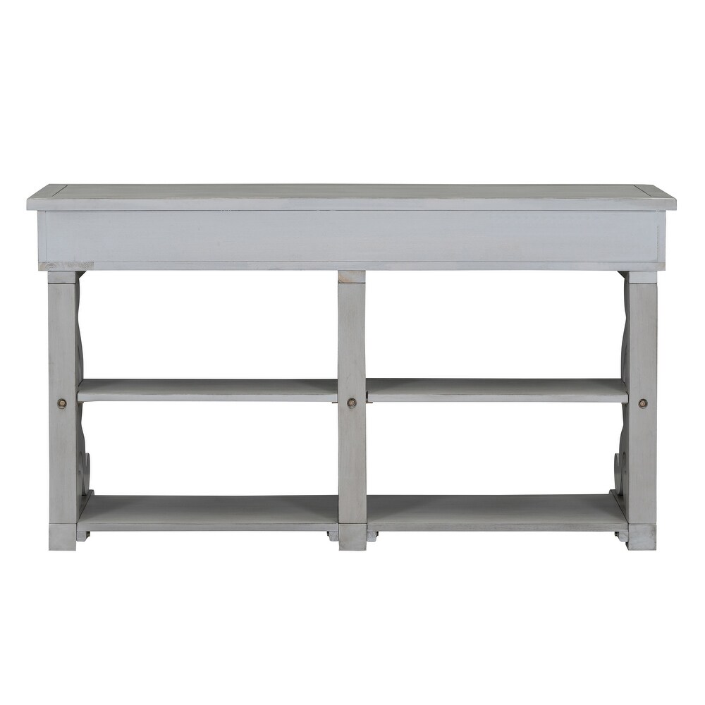 Retro Console Table With Open Shelves and Drawers