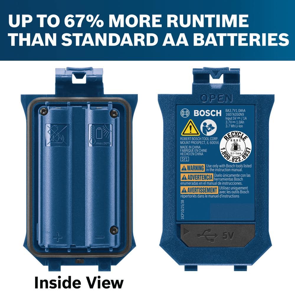 Bosch Blaze 165 ft. Laser Distance Tape Measuring Tool, Color Screen Plus 3.7-Volt Lithium-Ion 1.0 Ah Battery w/USB Charging GLM16522+GLMBAT