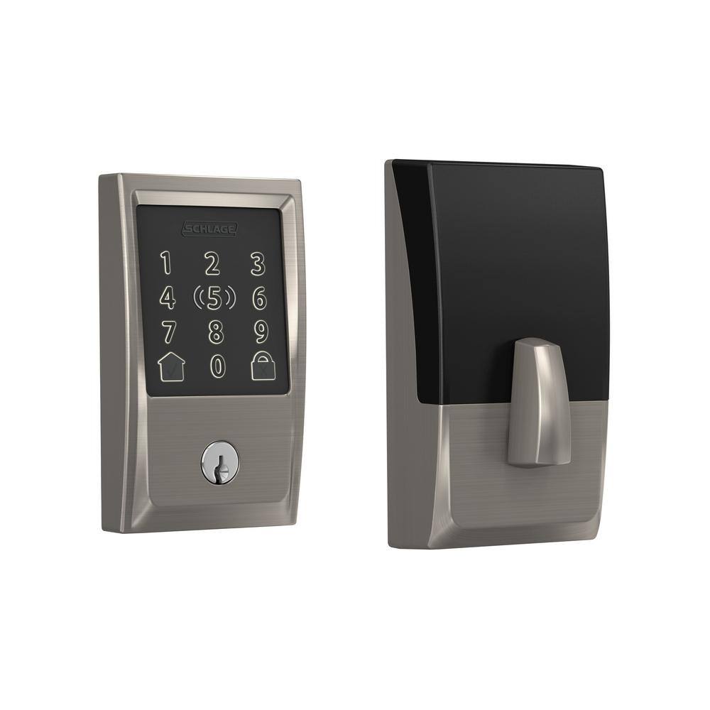 Schlage Century Satin Nickel Electronic Encode Plus Smart WiFi Deadbolt with Alarm BE499WB V CEN 619