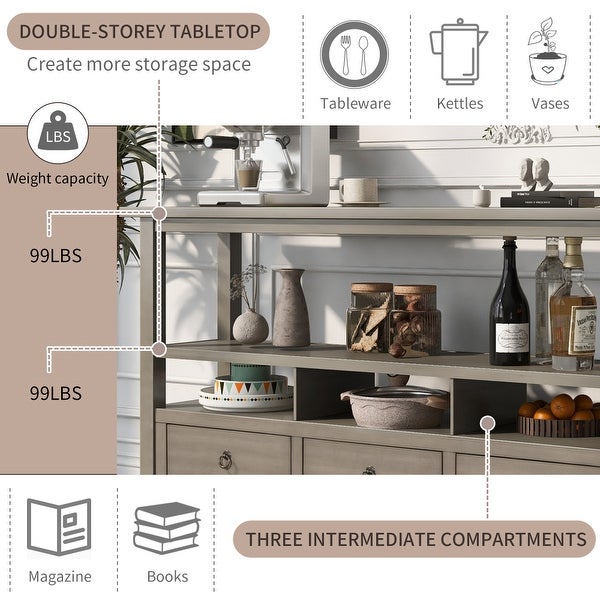 Solid Console Table Double-Storey Tabletop with 3 Drawers