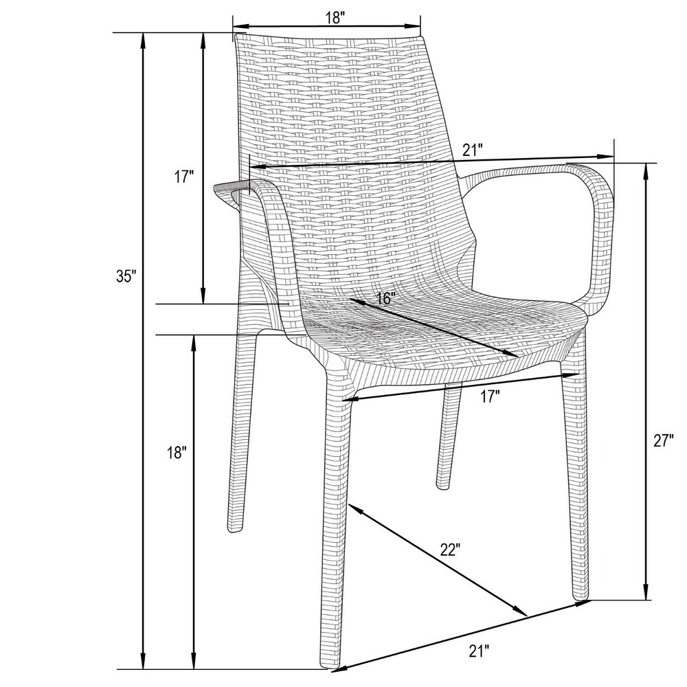 LeisureMod Kent 7 Piece Outdoor Dining Set with 4 Chairs 2 Arm Chairs   28\