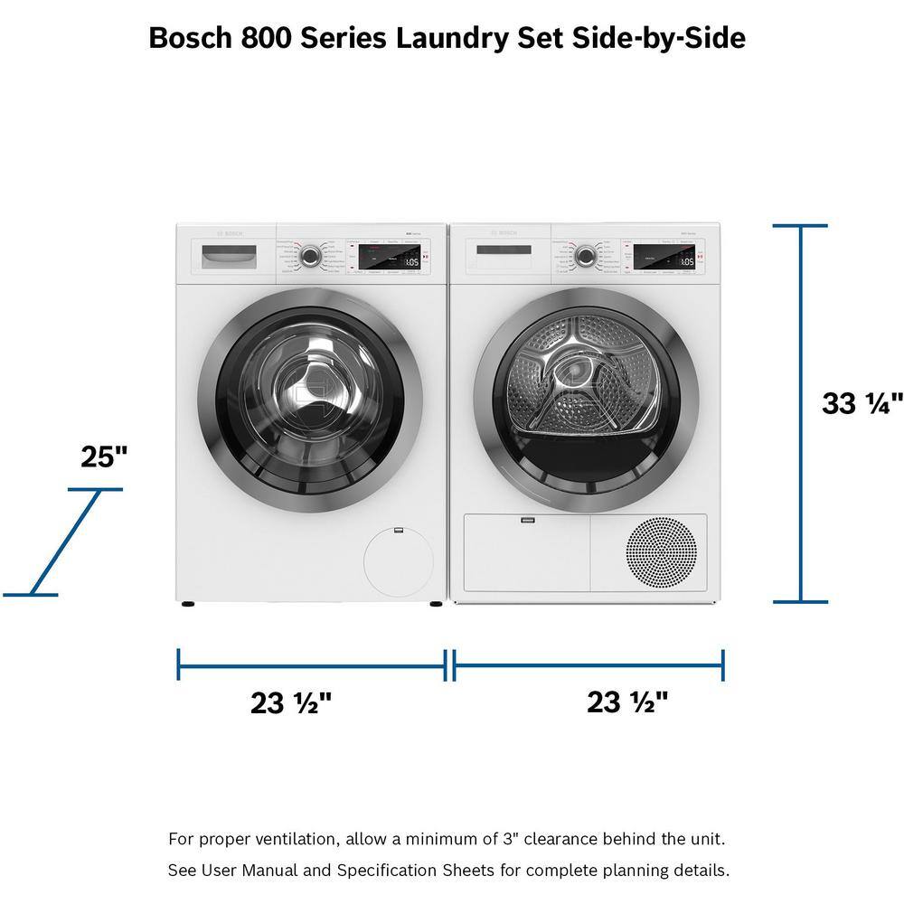 Bosch 800 Series 4 cu.ft. Ventless Compact Frontload Stackable Electric Dryer in White with Home Connect ENERGY STAR WTG865H4UC