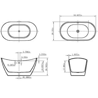 AKDY Freestanding Combo 54 in. Fiberglass Flatbottom Non-Whirlpool Bathtub in Glossy White BT0366-21