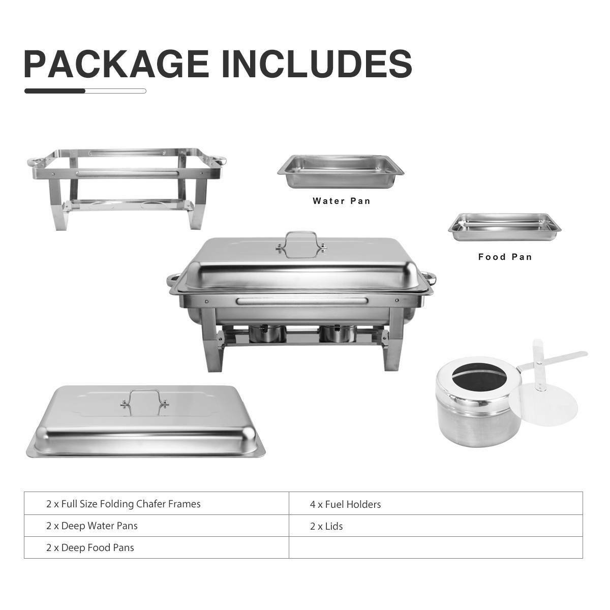 9L/9.5Q 2pcs Chafing Dish Sets Chafer Dish Stainless Steel Pans Full Size Rectangular