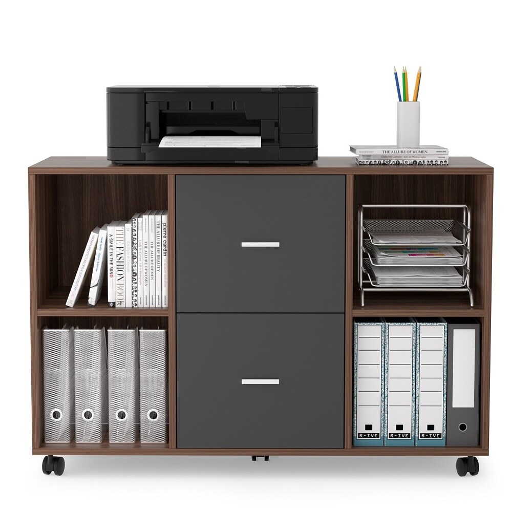 Mobile Filing Cabinet with 2 Drawers and 4 Open Storage Shelves