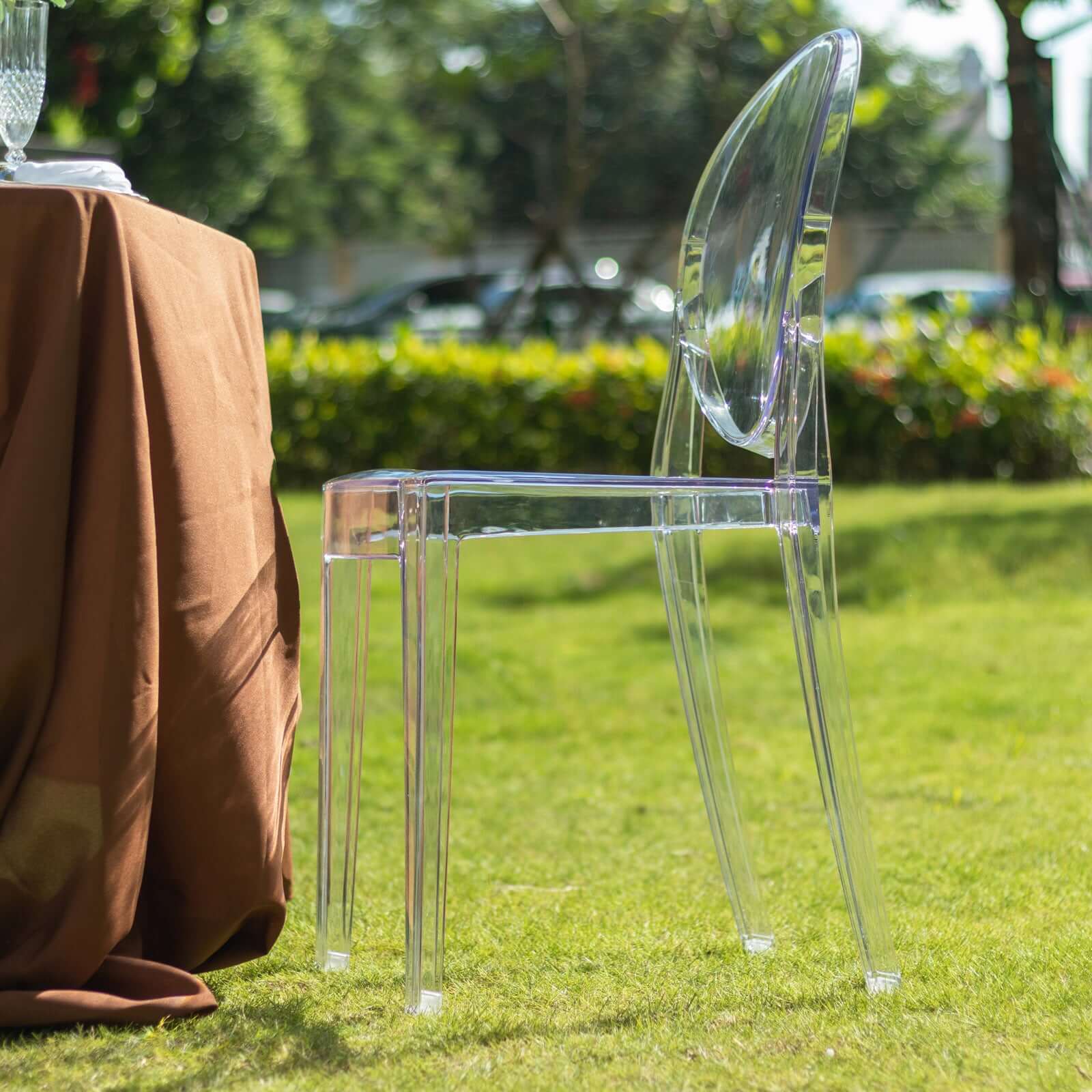 4 Pack Stackable Clear Acrylic Ghost Banquet Chairs with Oval Back, Fully Assembled Armless Event Accent Chair