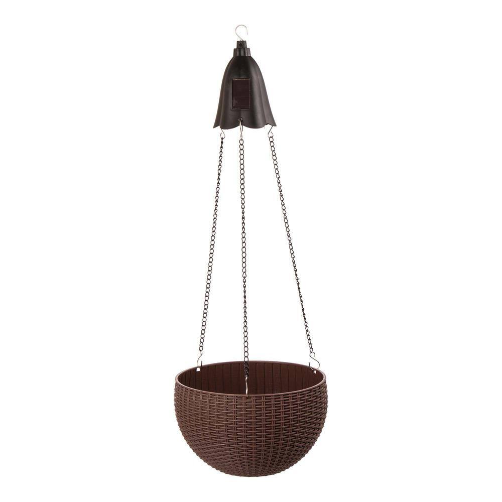 Glitzhome 30 in. H Hanging Solar Lighted Plastic BasketPlanter 1407203566