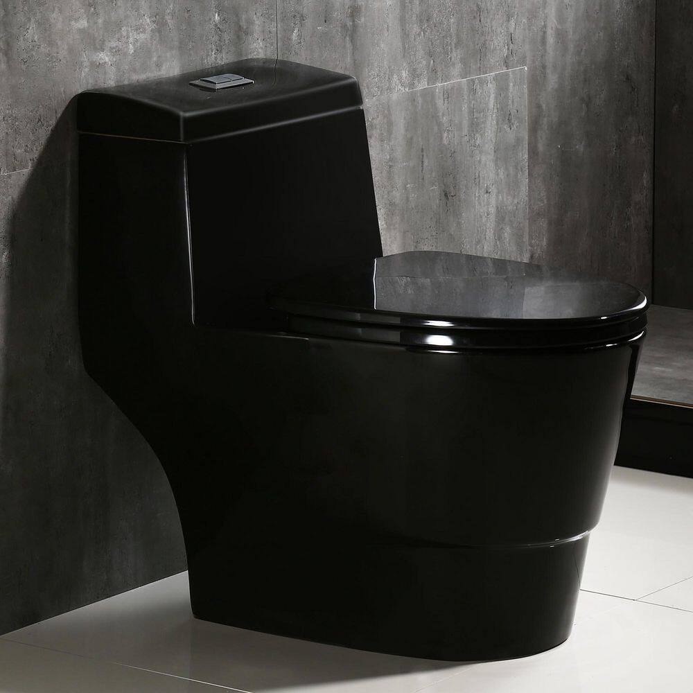 WOODBRIDGE Bering 1-Piece 1.01.6 GPF High Efficiency Dual Flush Elongated Map Flush 1000g WaterSense Toilet in Black HB0941