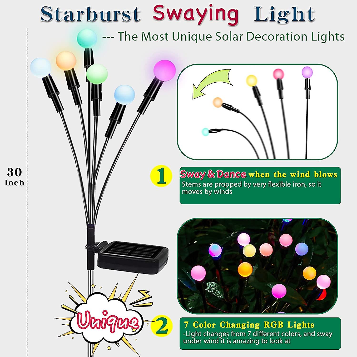 Solar Firefly Lights 8 LED  Swaying Solar Garden Lights 2 Pack