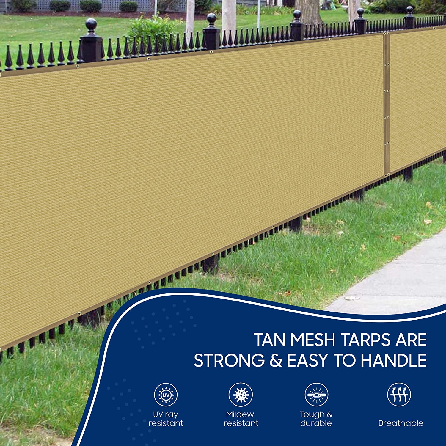 Tarps Now 50 Mil Tan Mesh Tarps, 75% Shade Tarpaulin Cover - Tan (6' x 8')