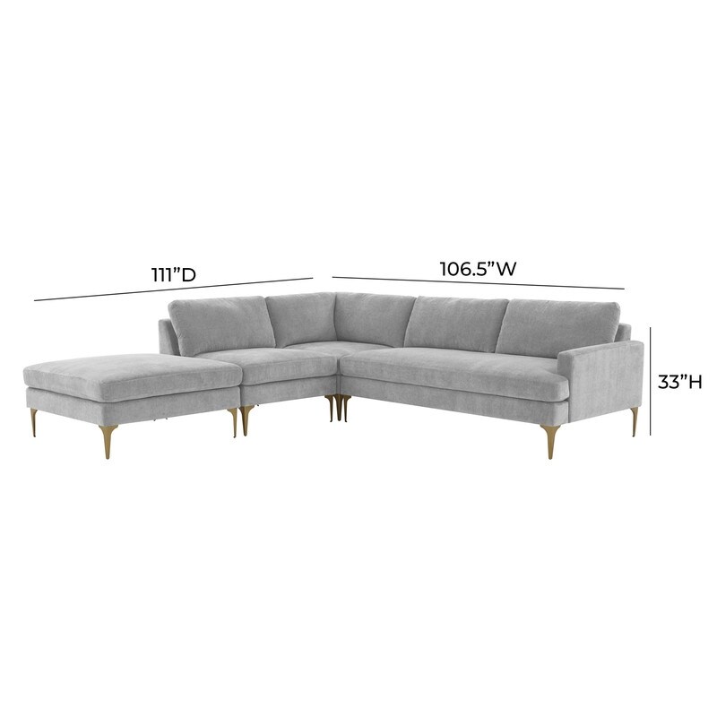 Serena Velvet Upholstered Large LAF Chaise Sectional with Brass Legs