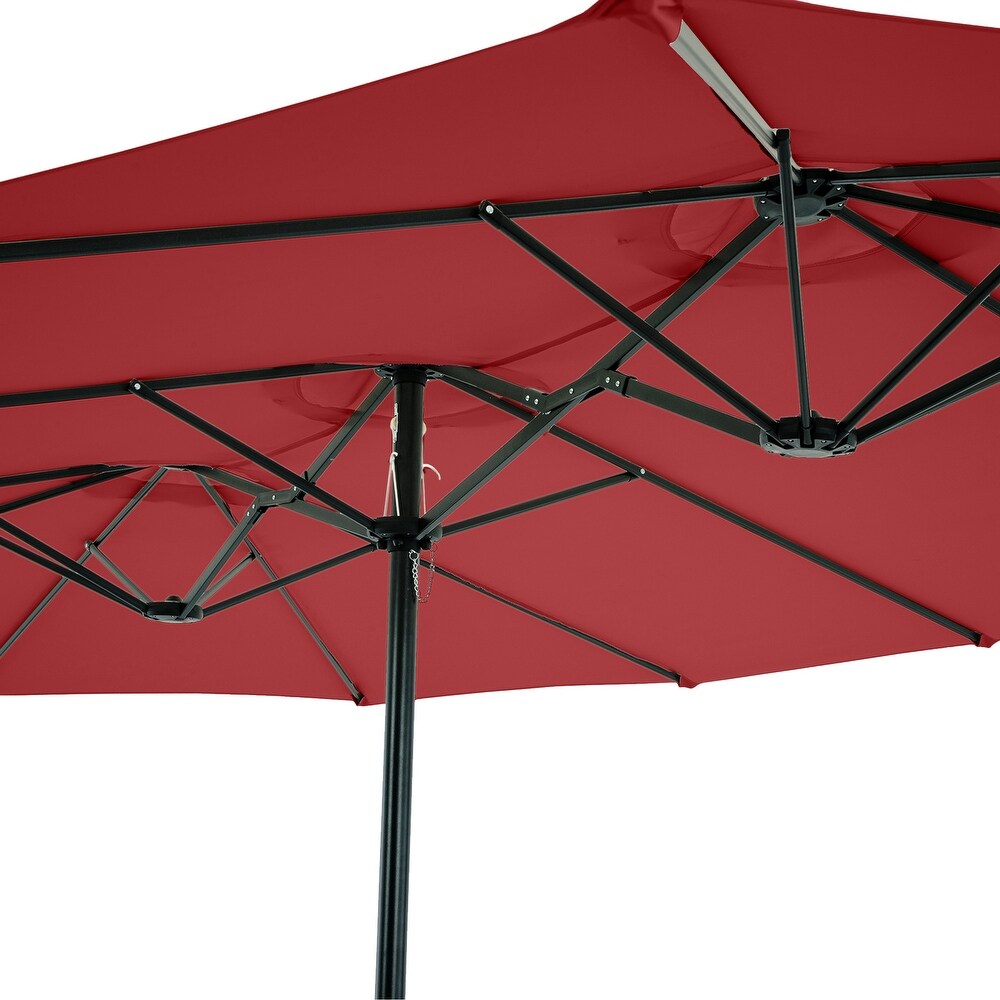 Extra Large Outdoor Umbrella   15 Ft Double Patio Shade with Easy Hand Crank by Pure Garden (Red)