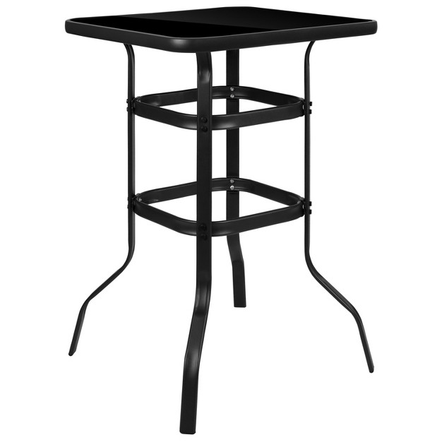 Square Black Tempered Glass Bar Height Metal Patio Bar Table