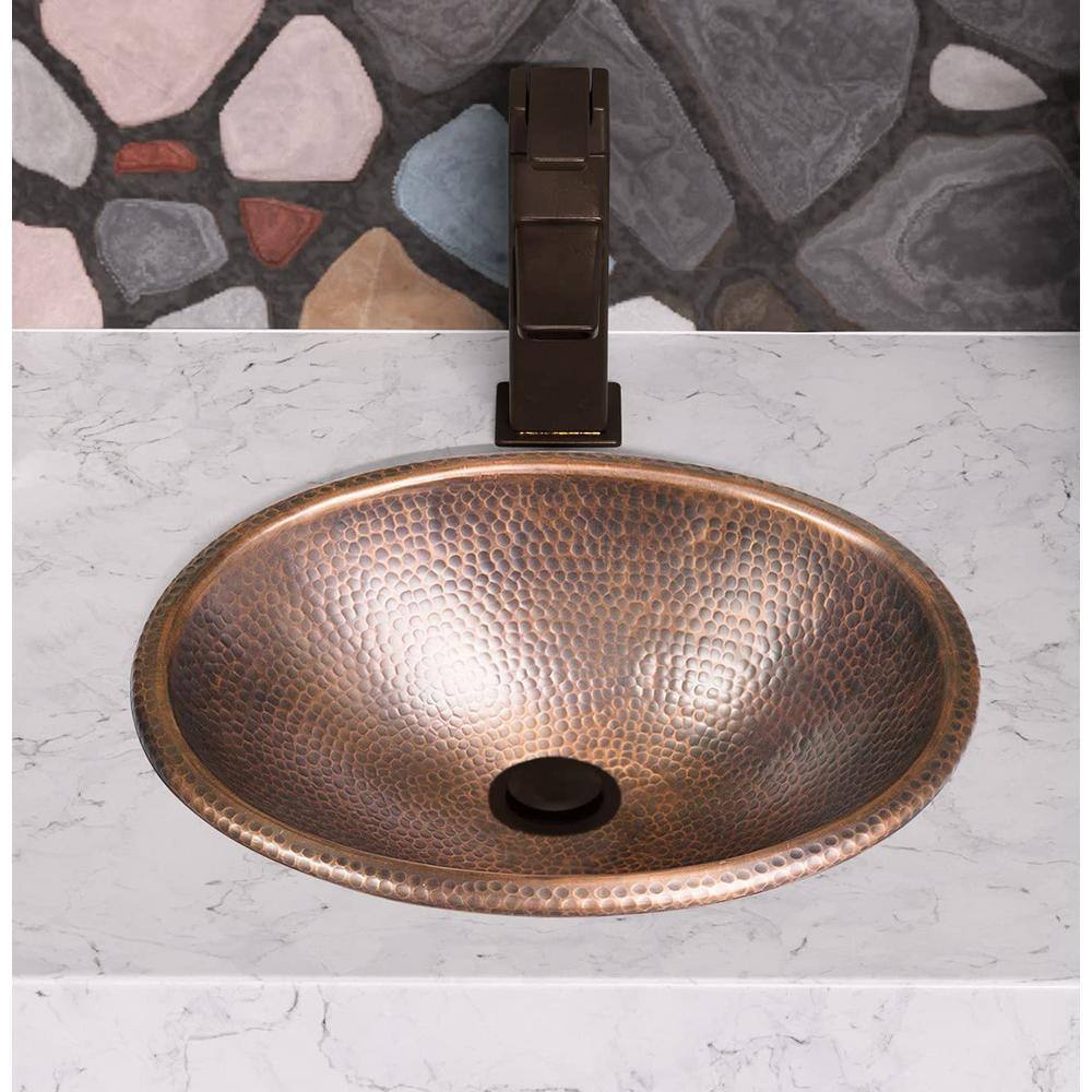 Monarch Abode 17 in. Hand Hammered Oval Drop-In Bathroom Sink in Pure Copper 17003