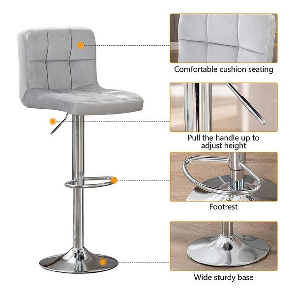 Velvet Back Bar Stools Set of 2 With Height Adjustable And Swivel