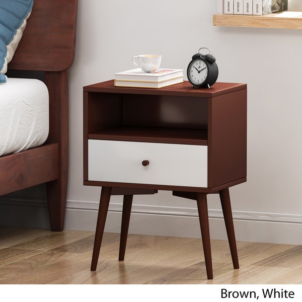 Burnett Mid-Century Modern Rubber Wood and Faux Wood Side Table by Christopher Knight Home