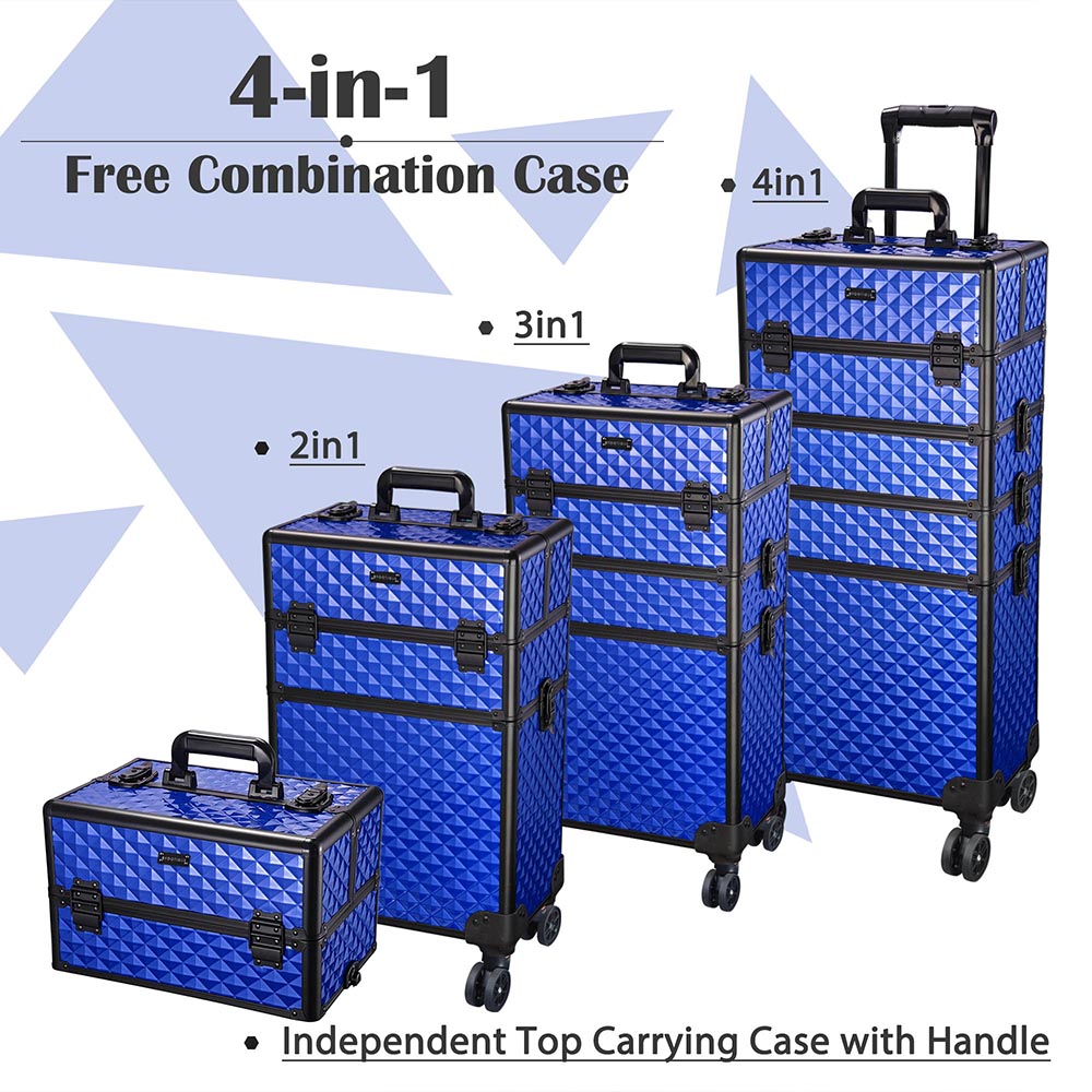 Byootique 4 in 1 Rolling Makeup Case 4-Wheel Blue