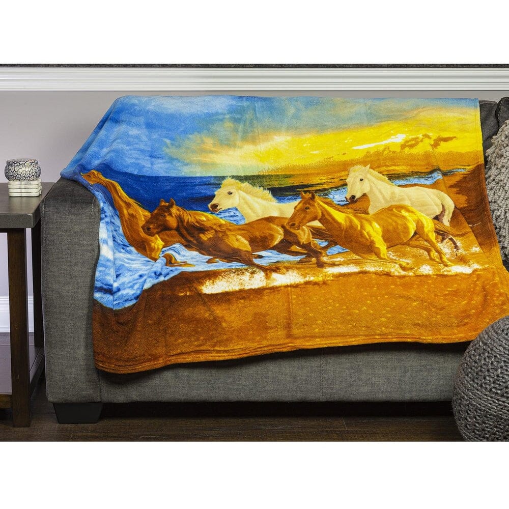 Horses on the Beach Super Soft Plush Fleece Throw Blanket