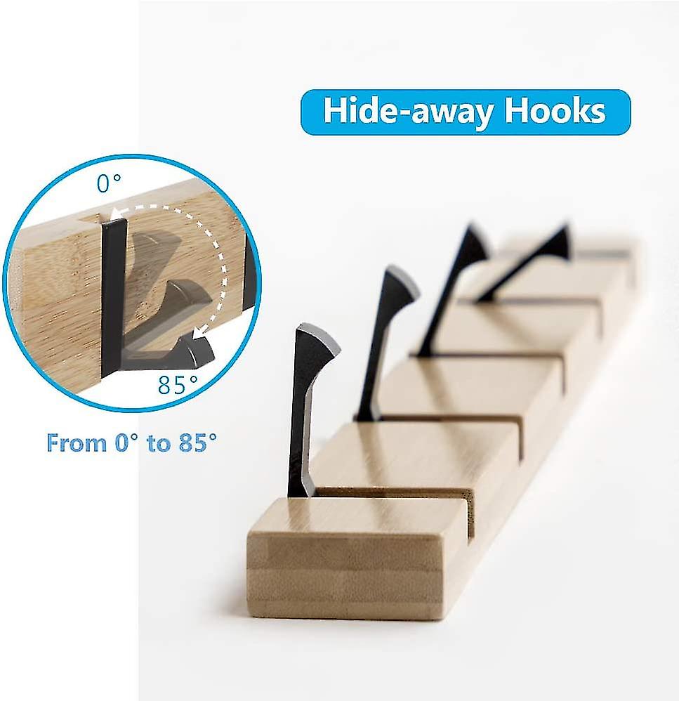 Wall Coat Rack With 4 Retractable Hooks， Wall Coat Rack For Hanging Coats， Scarves， Handbags And Others， Natural