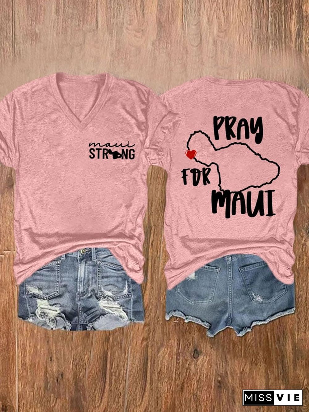 Women's Maui Strong Pray For Maui Print Short Sleeve T-Shirt