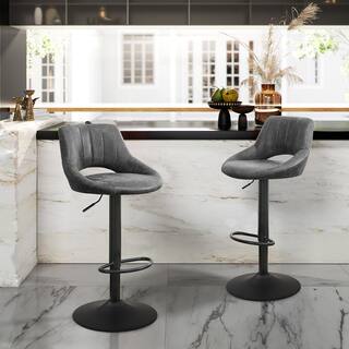 Art Leon Retro 33.86 in. Height Gray Faux Leather Swivel Adjustable Height Low Back Bar Stools with Metal Frame (Set of 2) BS003-GRAY