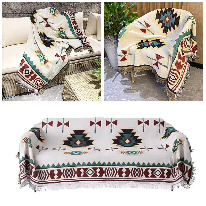 Wholesale woven cotton Nordic Bohemian Geometry Rectangular beach custom picnic blanket