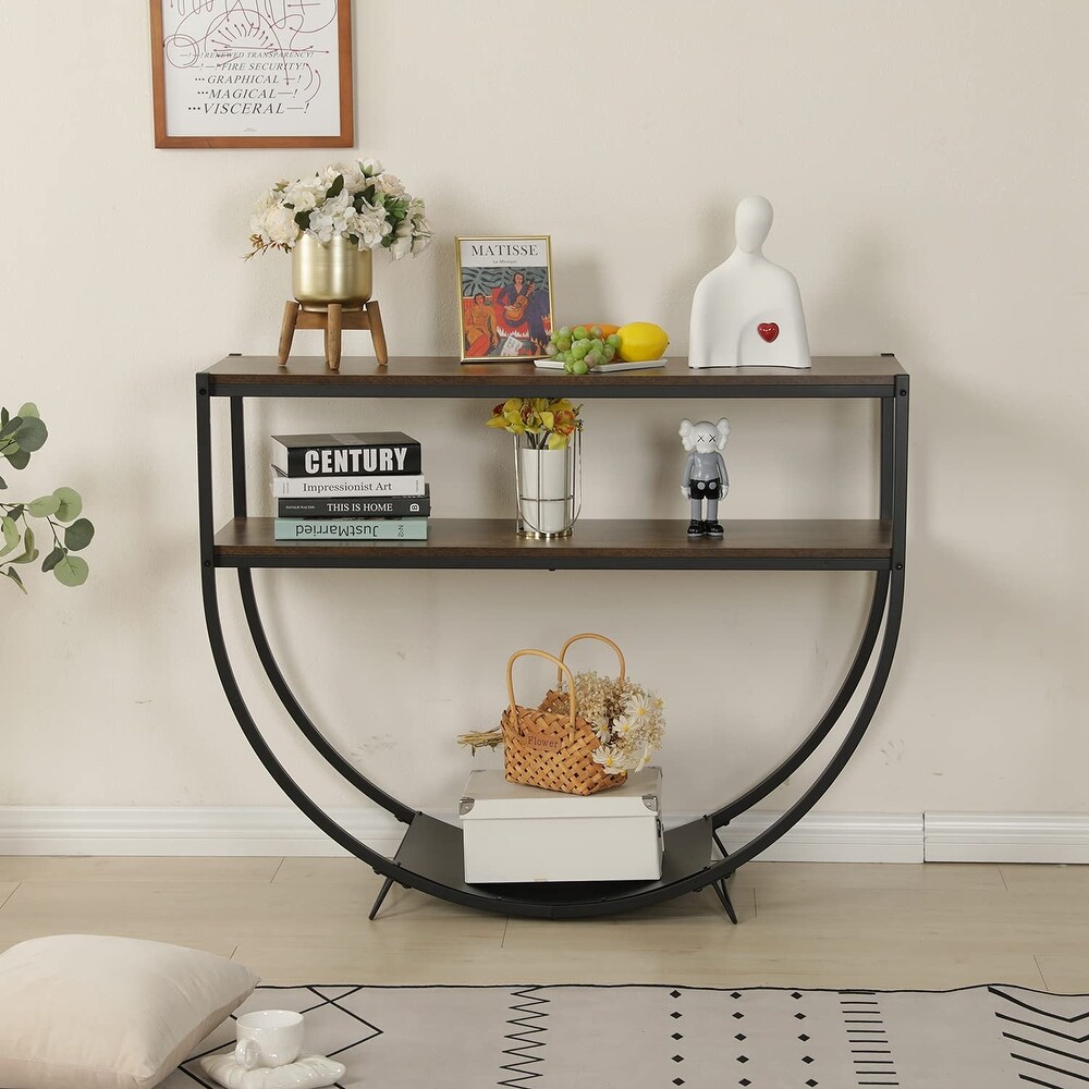 EROMMY 48'' 3 Tier Console Table Modern Sofa Table with Storage Shelves Arc Shaped Table   48\