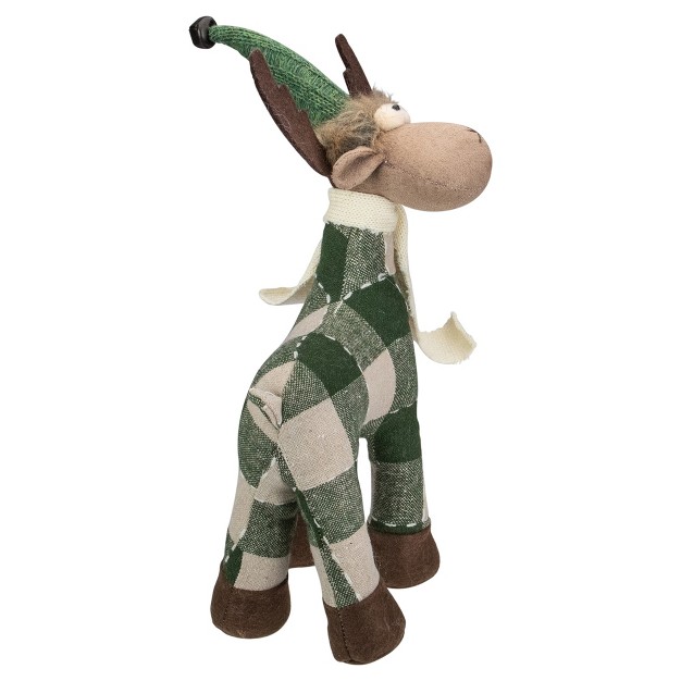 Tan And Green Buffalo Plaid Standing Moose Christmas Decoration