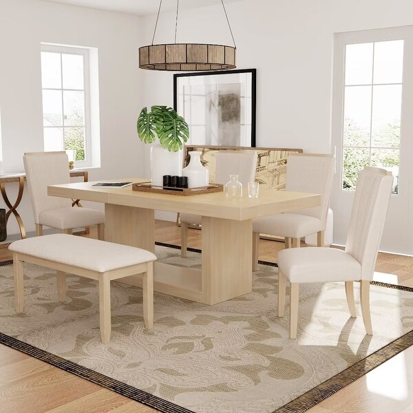 Extendable Dining Table Set with Removable Leaf，4 Upholstered Chair