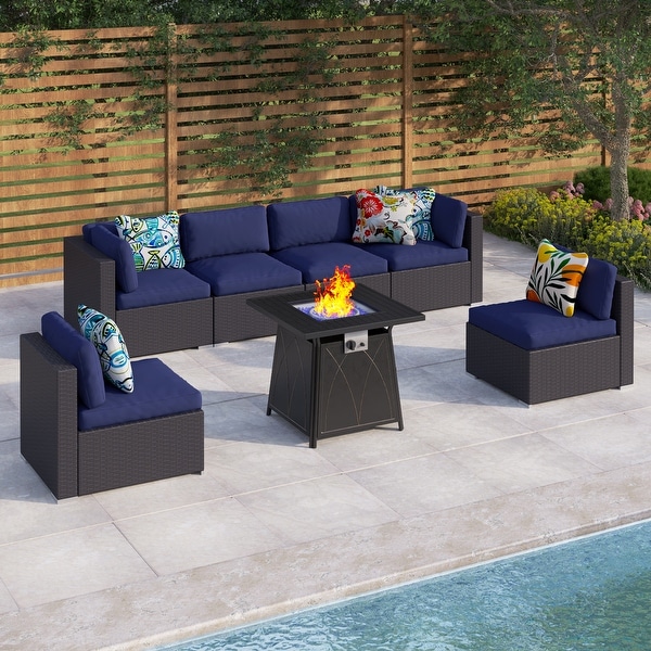 Gariau Rattan/Wicker 13Piece Outdoor Patio Conversation Sectional Set with 2 Kinds of Gas Fire Pit Tables by Havenside Home