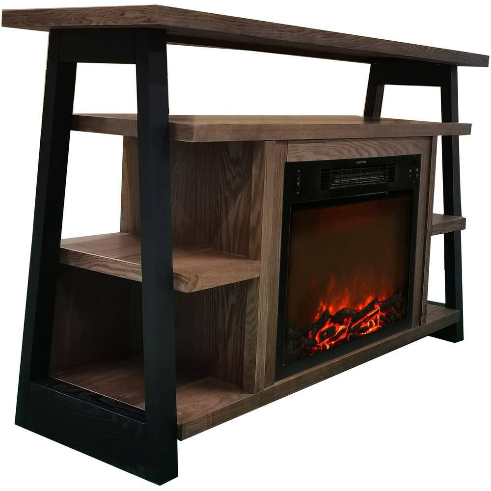 Hanover Industrial Chic 53.1 in. W Freestanding Electric Fireplace TV Stand in Walnut with Charred Log Display FS5332-1BWLL1