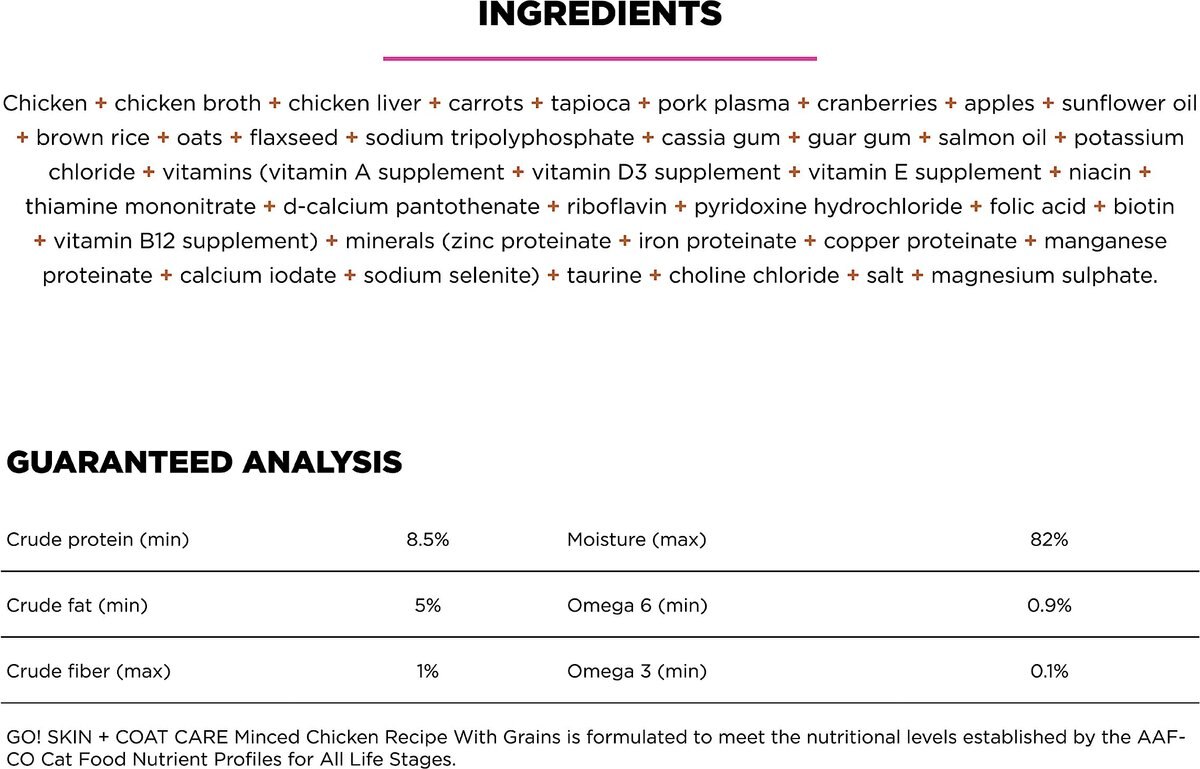 Go! SKIN + COAT CARE Minced Chicken Cat Food