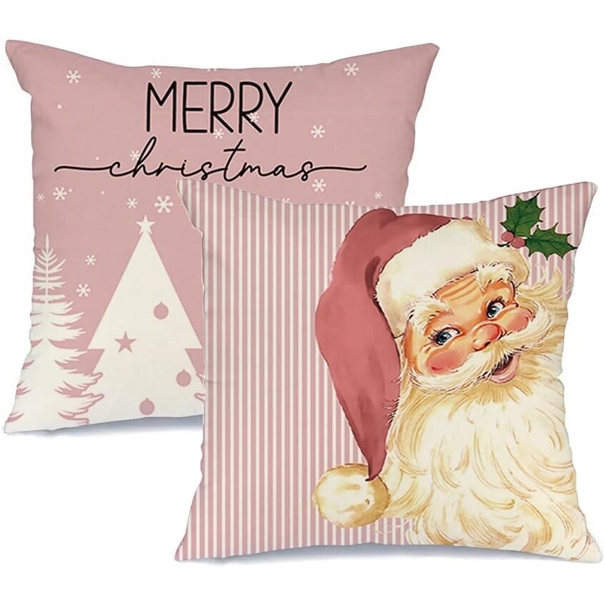 Santa Claus Christmas Tree Pillow Covers Set of 2 Merry Christmas