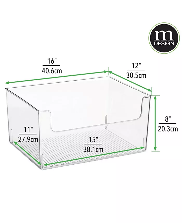 mDesign Large Plastic Open Front Kitchen Storage Organizer Bin 2 Pack - Clear