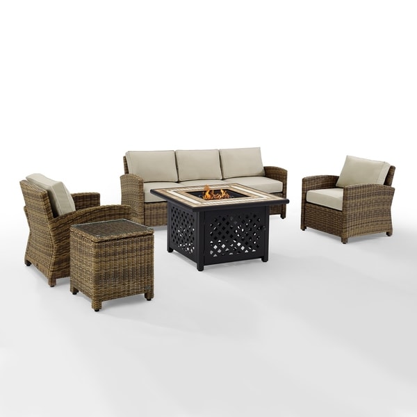 Crosley Bradenton 5Piece Outdoor Wicker Sofa Conversation Set With Sand Cushions