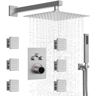 CRANACH 7-Spray Patterns Shower Faucet Set 12 in. Wall Mount Dual Shower Heads 2.5 GPM with 6-Jets in Brushed Nickel SRSFS1003-NK12