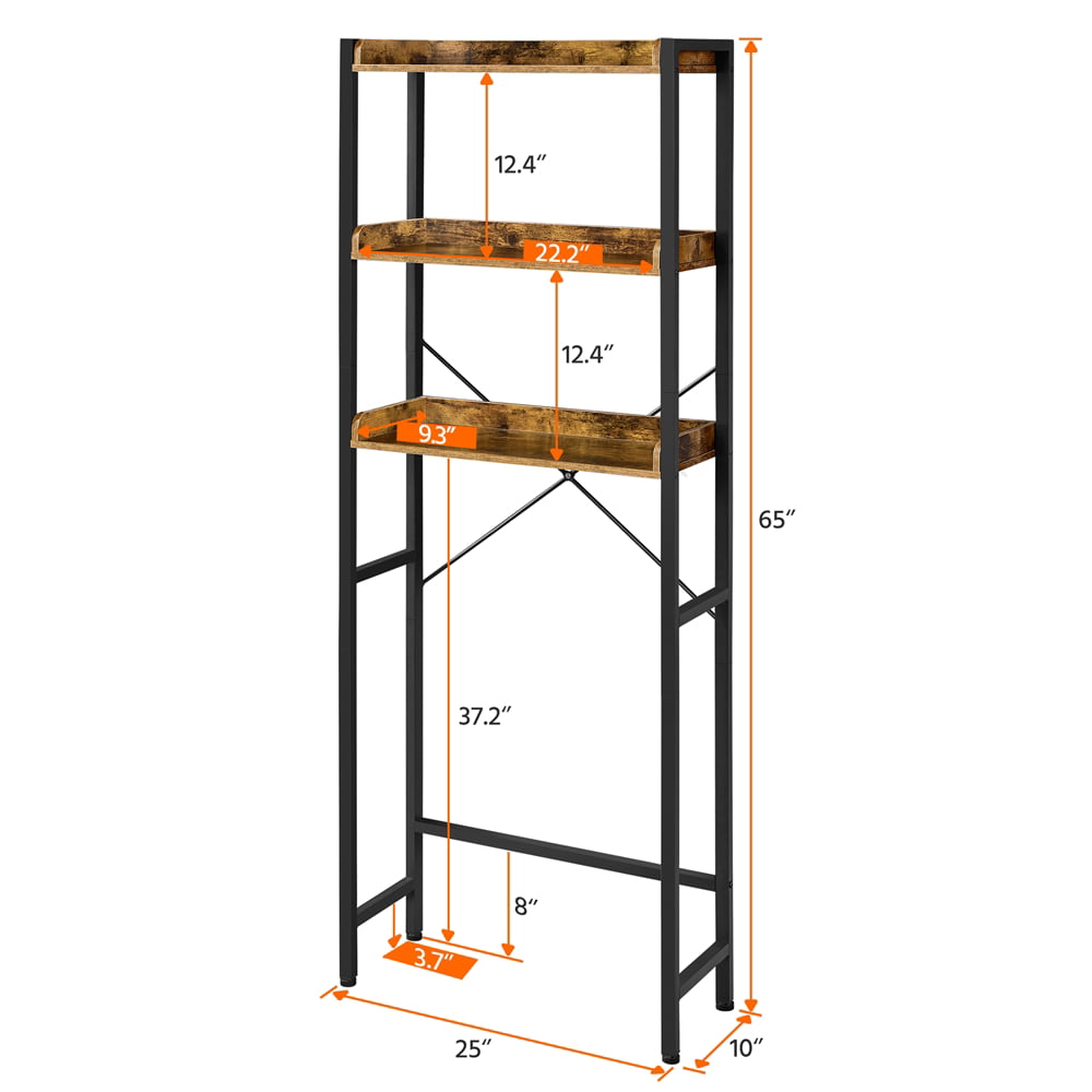 Yaheetech 3-Tier Over-the-Toilet Storage with Metal Construction and Wooden Open Shelf for Home, Mudroom and Toilet, Rustic Brown