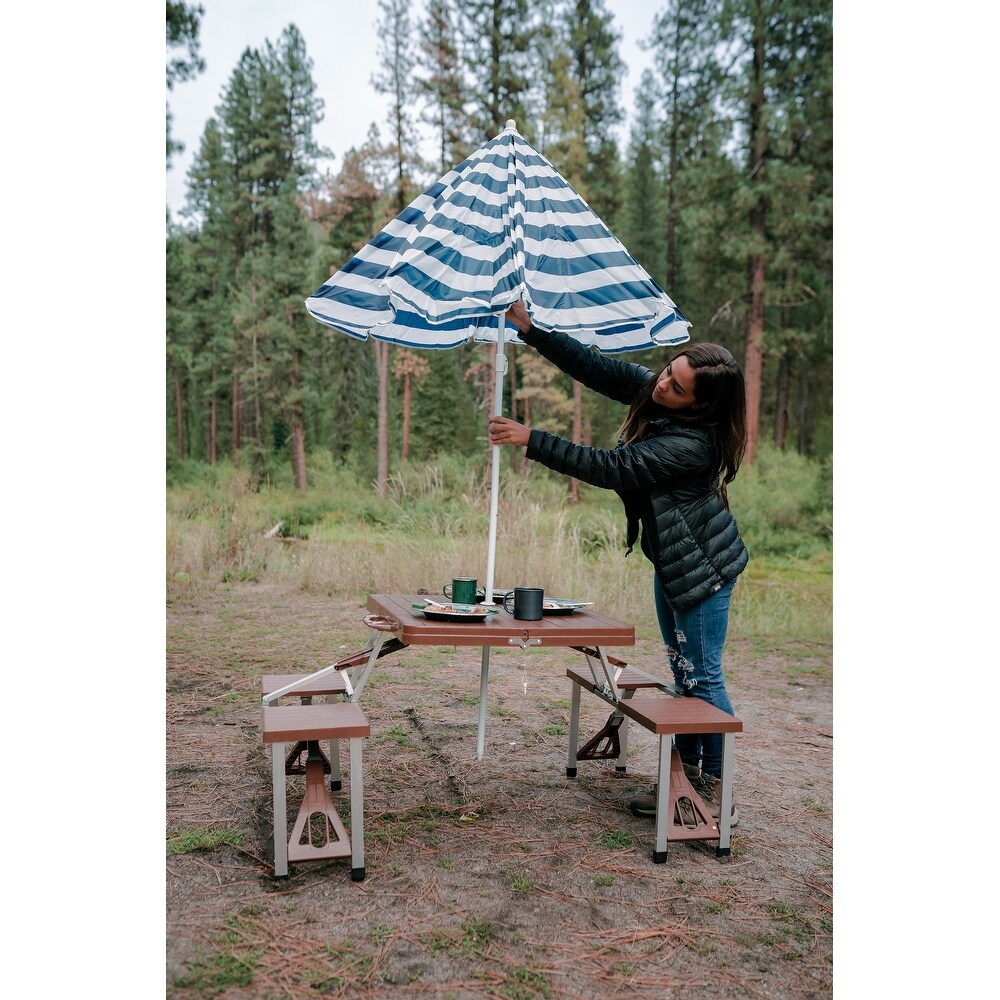 Stansport Picnic Table and Umbrella Combo   Brown