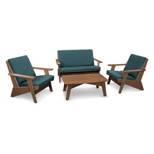 Polywood Rivera Outdoor 4pc Seating Set in White with Indigo Cushions