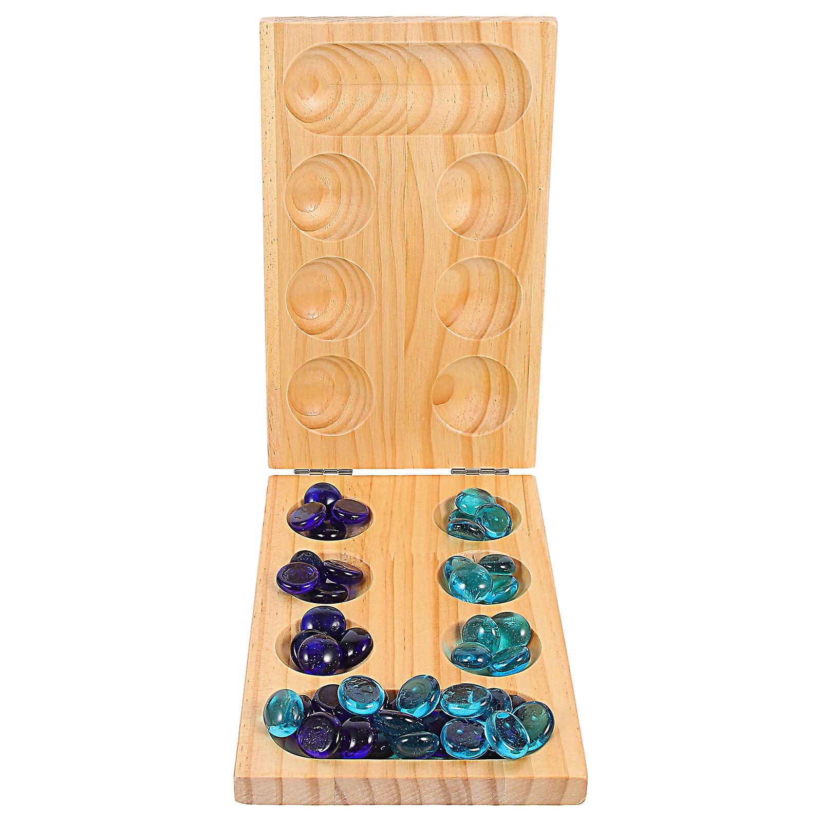 1 Set Mancala Board Game Toy Foldable Wooden Mancala Gemstone Chess Toy