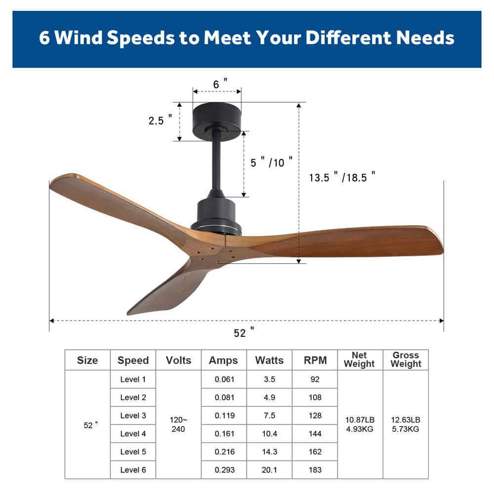 aisword 52 in Outdoor Walnut 3Blade Ceiling Fan with Remote Mounting Hardware Included