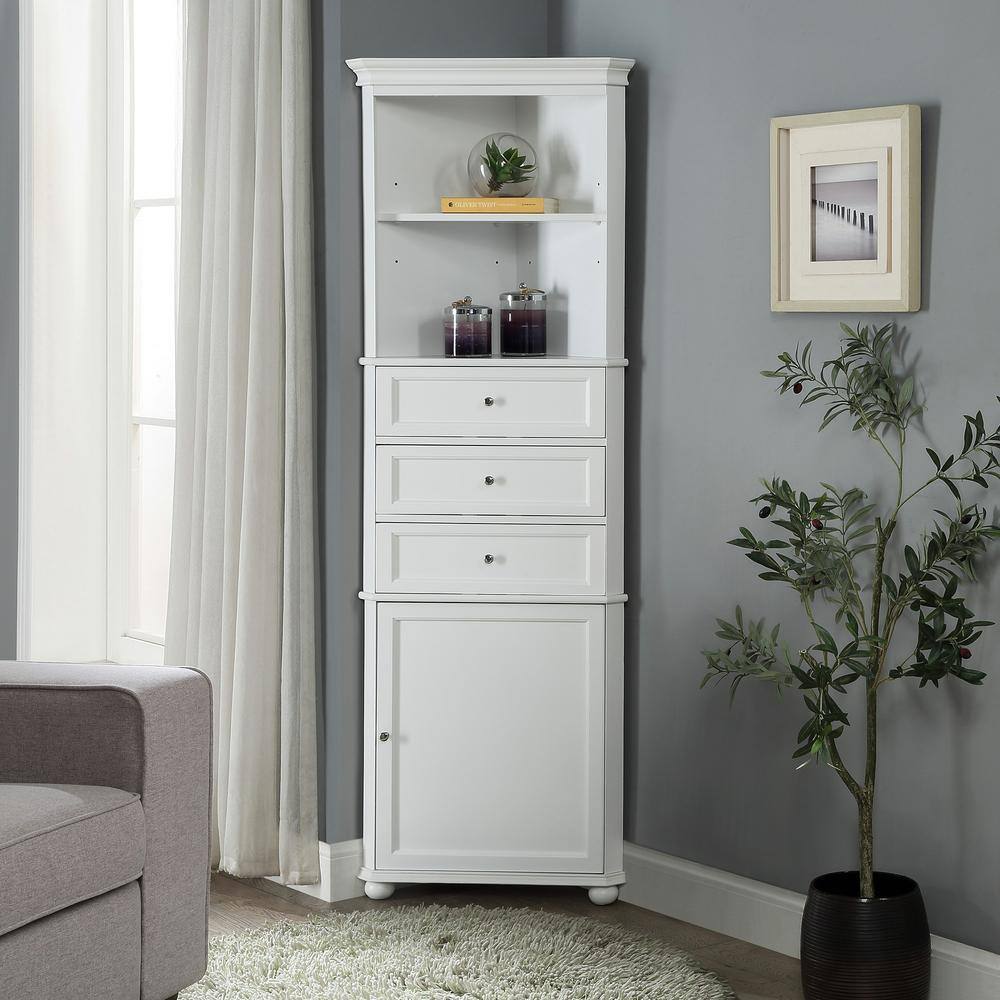 Home Decorators Collection Hampton Harbor 23 in. W x 13 in. D x 67-12 in. H Corner Linen Cabinet in White BF-21893-WH