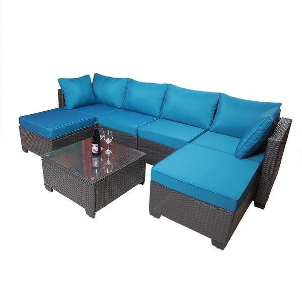 7Piece Rattan Sectional Sofa Set with Cushions and Table