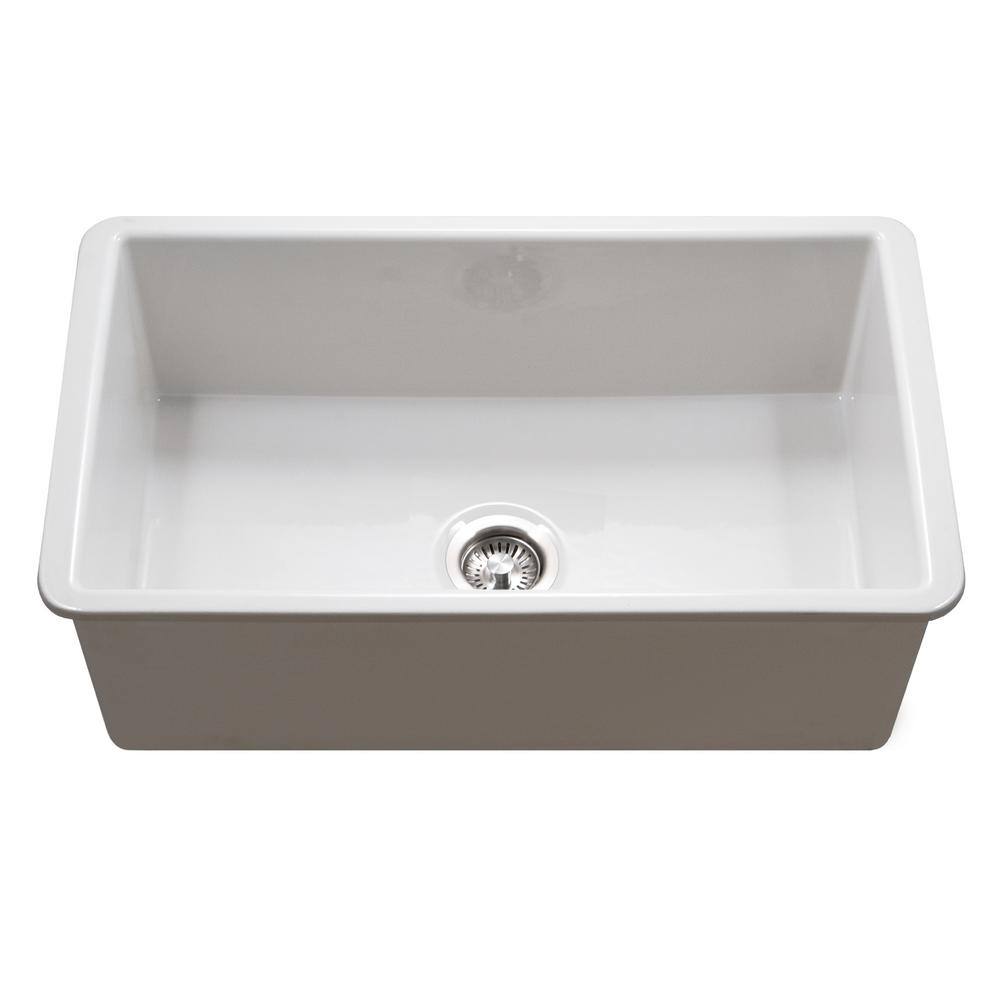 HOUZER White Fireclay 32 in. Single Bowl Undermount Kitchen Sink PTU-3600 WH