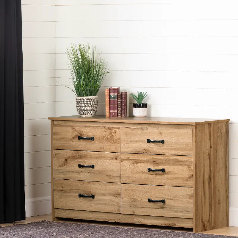 Tassio Light Oak 6 Drawer Double Dresser