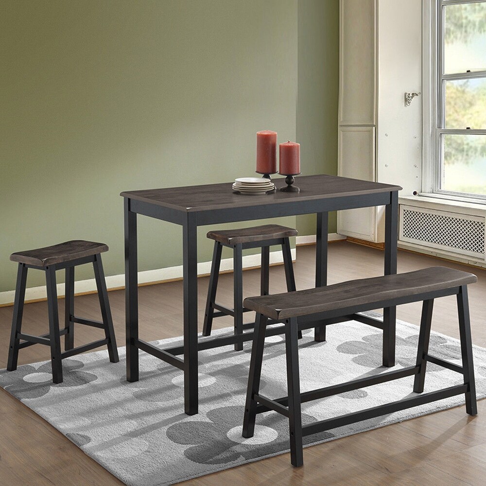 Costway 4 Pcs Solid Wood Counter Height Table Set w/ Height Bench